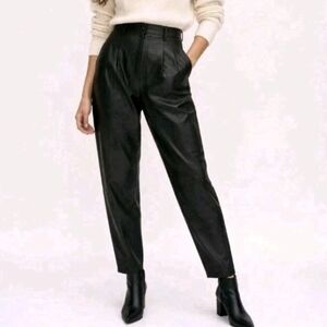 Free People Cecily Black Faux Leather Pants Pleated High Rise Women's Size 12